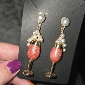 Elegant Gold and Pink Champagne Glass Earrings